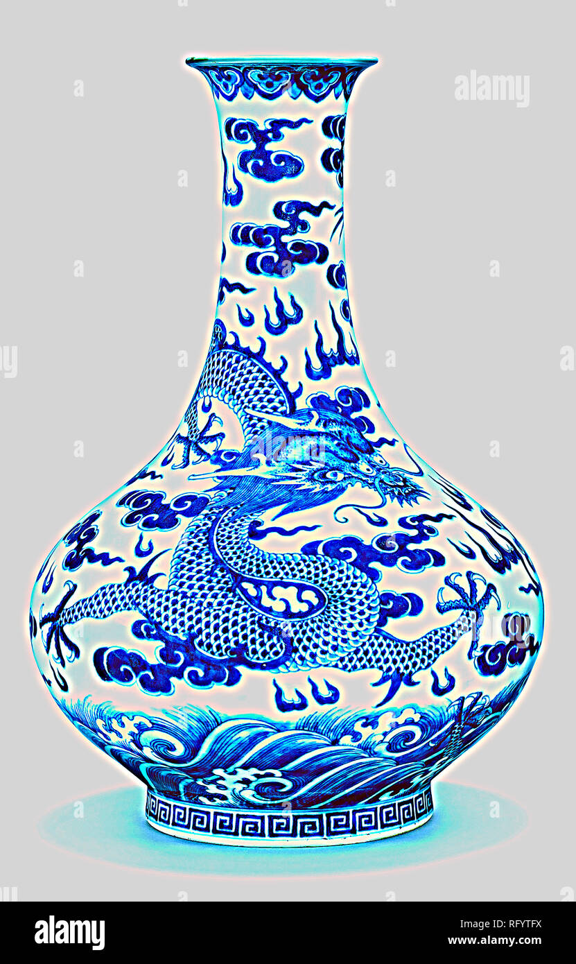 blue and white chinese chinoiserie dragon vase pottery series no 2 by adam asar rfytfx image