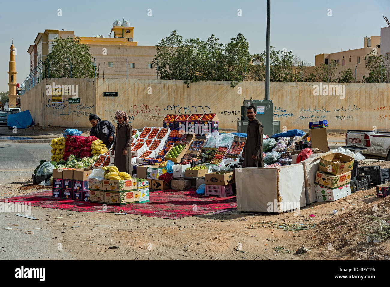 Fruit and vegetable stand in Riyadh, Saudi Arabia neighbourhood Stock