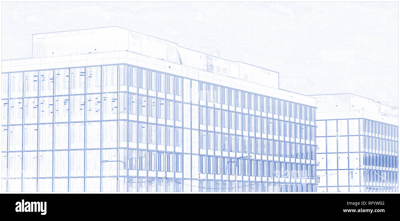 Blueprint Drawing of Architecture Stock Photo