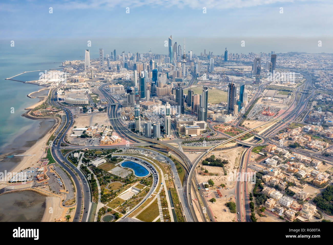 Kuwait Tower City Skyline glowing at night, taken in Kuwait in December