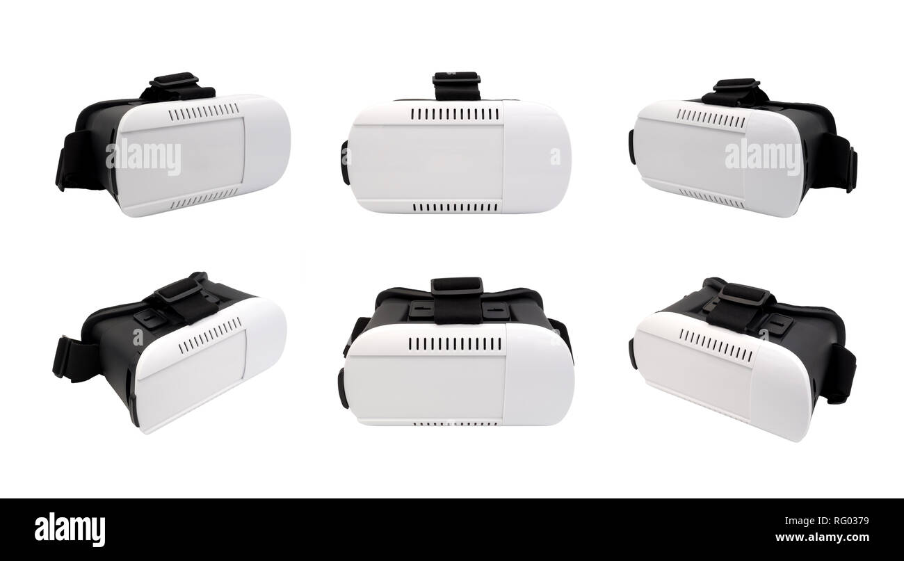 Group of Virtual Reality Headset (VR Box) collection on white background with clipping path Stock Photo
