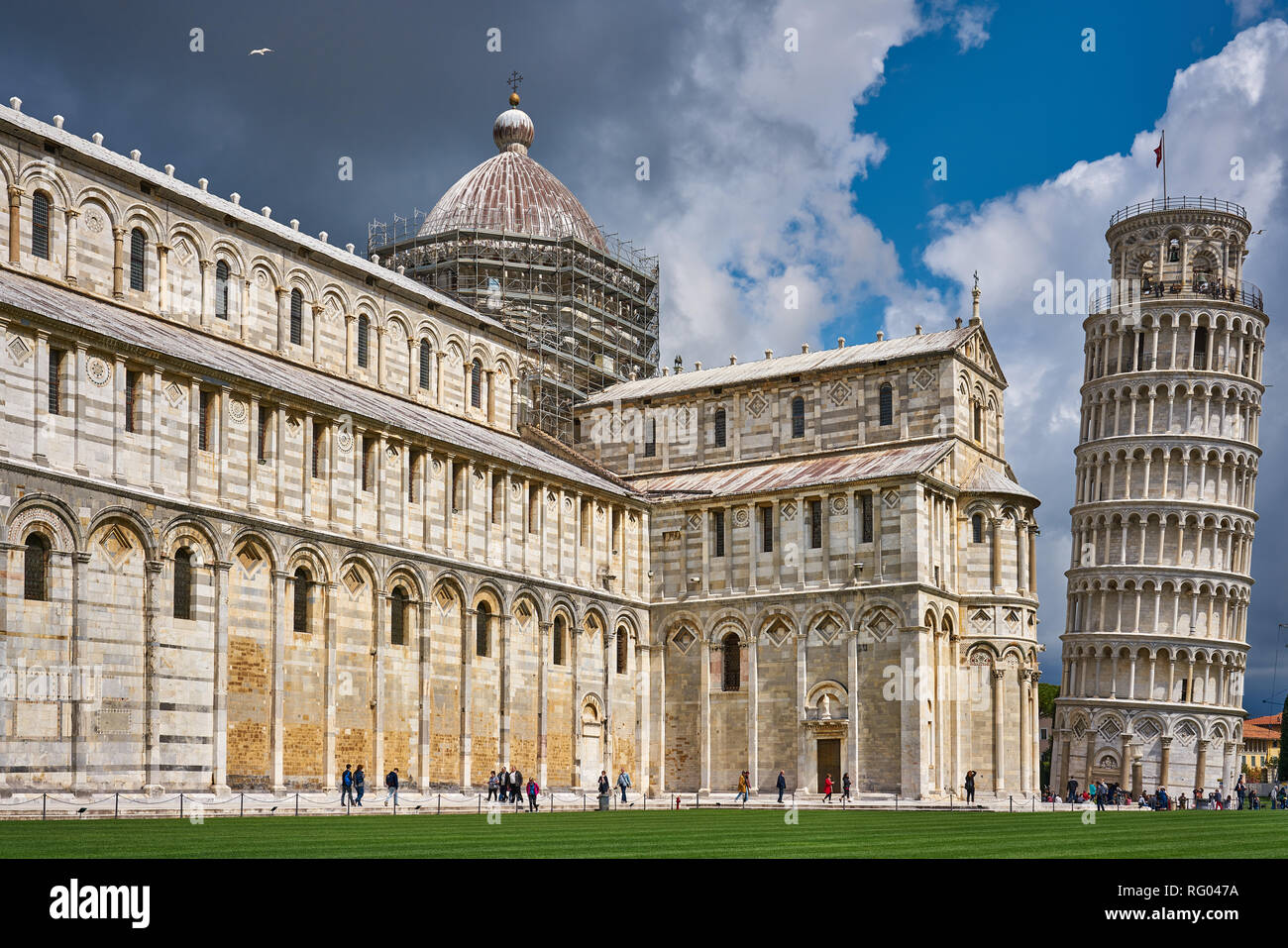 View of Cathedral of Santa Maria Assunta, and Leaning Tower of Pisa, Italy Stock Photo