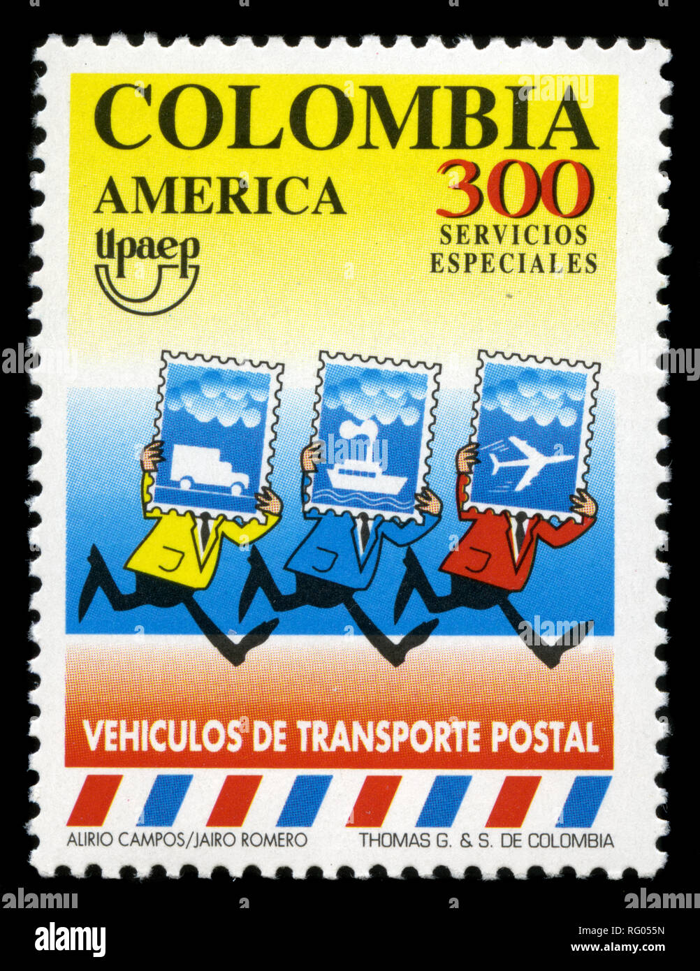 Postage stamp from Colombia in the America Issue: Mail Transport series issued in 1994 Stock Photo