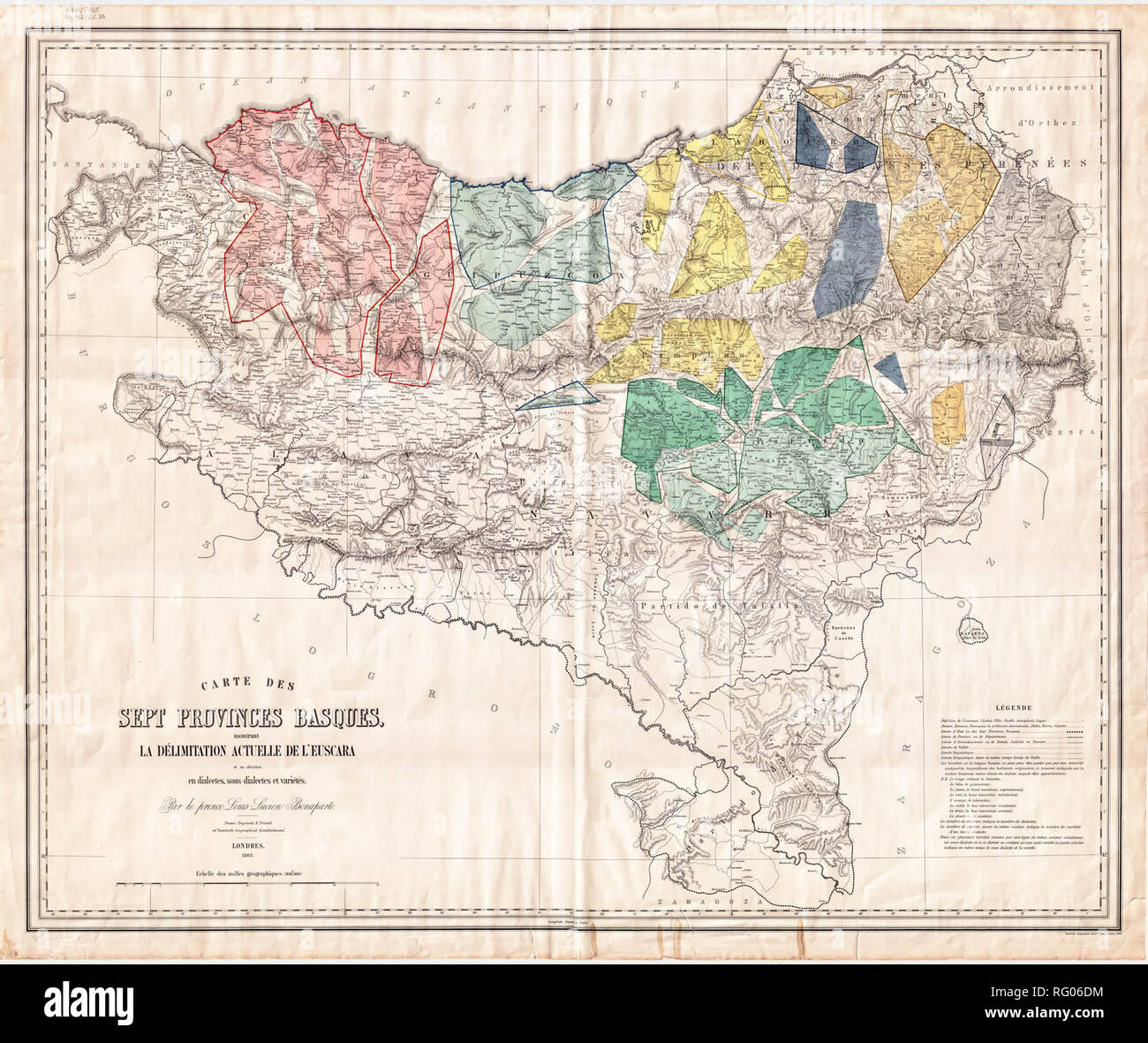 Map showing the different Basque dialects by Louis-Lucien Bonaparte Stock Photo