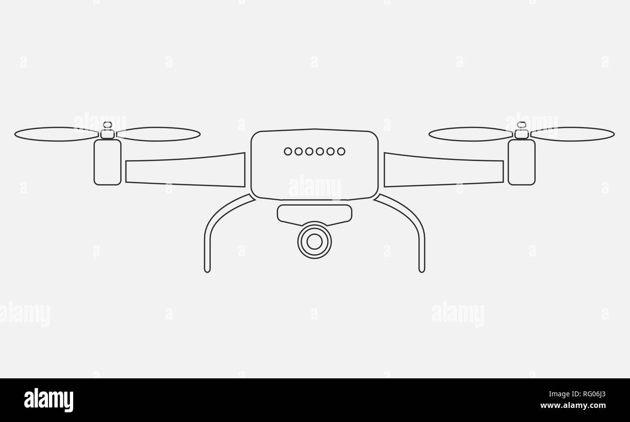 Drone or quadrocopter aerial camera icon with line art style. Vector Illustration. Stock Vector