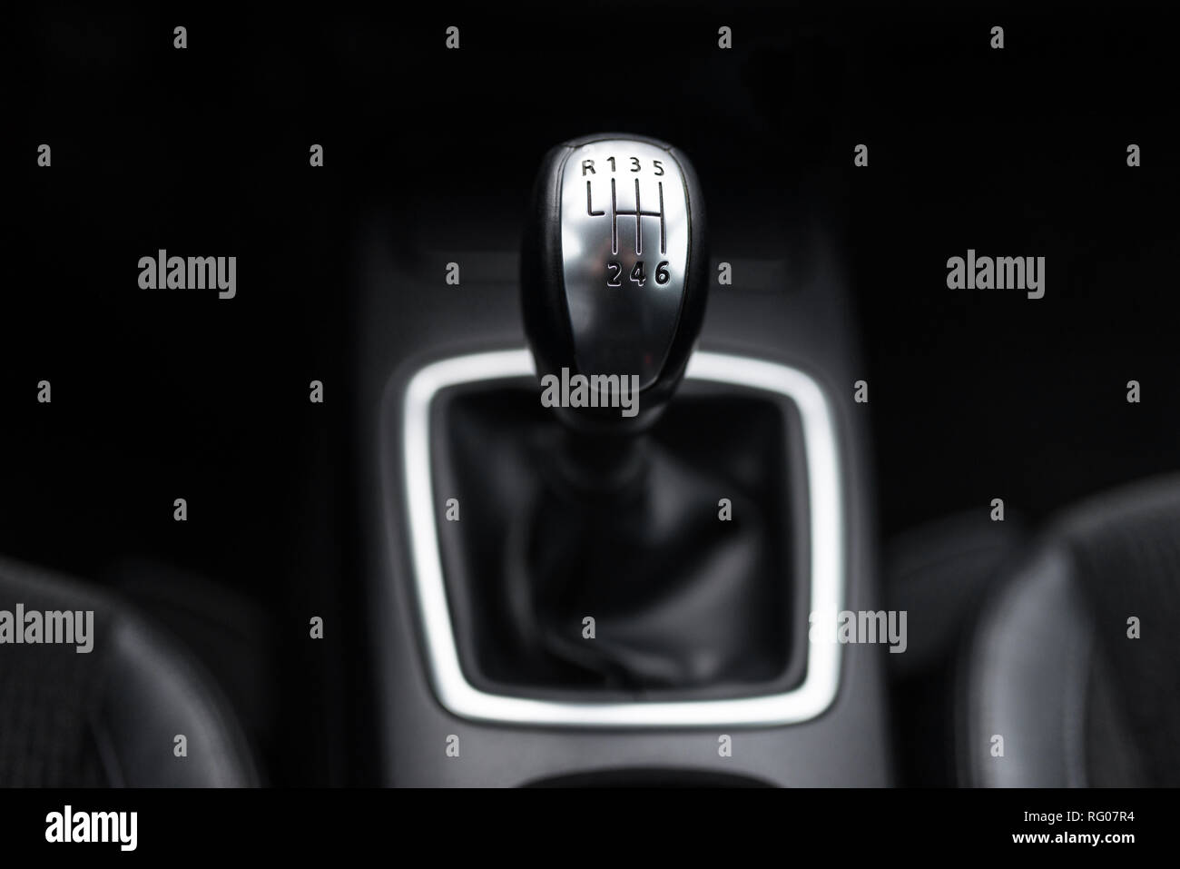 Black interior of a modern car, sixspeed manual shift car gear lever Stock Photo Alamy