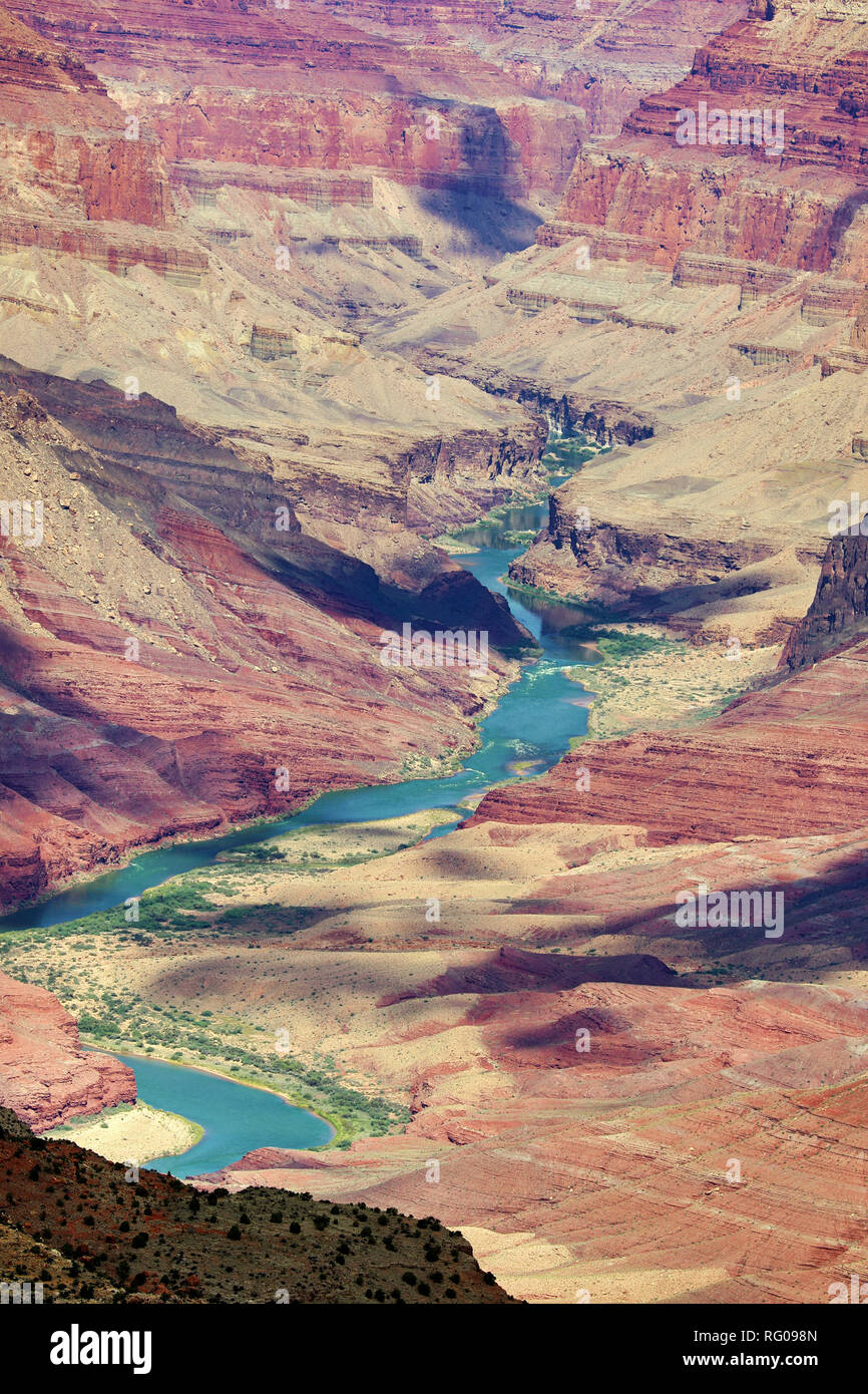 The Colorado River running through the Grand Canyon seen from the South