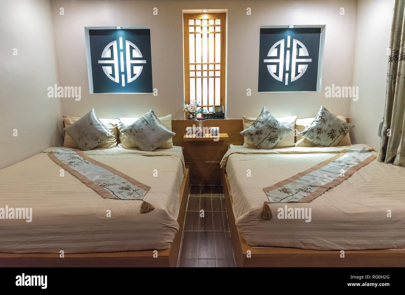 Beautiful interior bedroom with bed. decorate chinese style Stock Photo ...