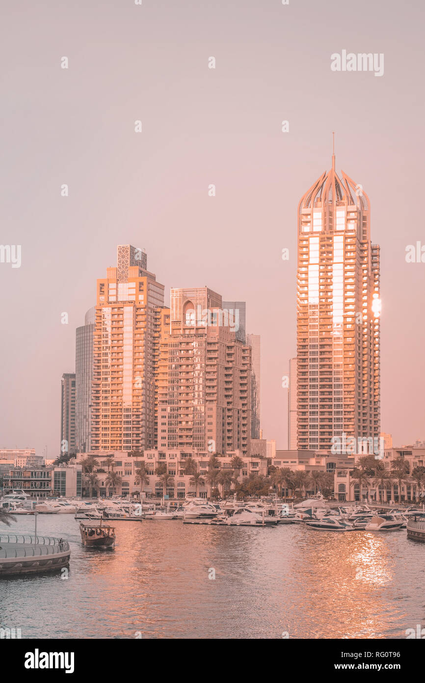 Dubai Marina at sunset, United Arab Emirates Stock Photo