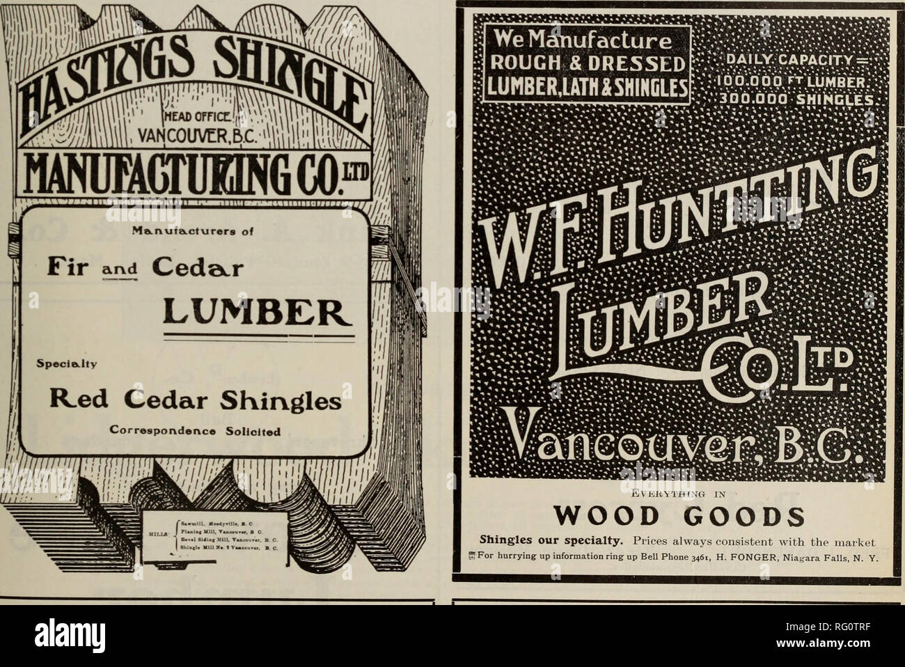 . Canadian forest industries 1909. Lumbering; Forests and forestry; Forest products; Wood-pulp industry; Wood-using industries. CANADA LUMBERMAN AND WOODWORKER 13 Cable Address—Gillisco. „ ( American Lumberman Telecode. Codes Used i ,,.   estern Union. C. H. GILLIS &amp; CO LIMITED 445 Granville St., Vancouver, B. C. Wholesale Lumber and Shingles Railway Construction Material a Specialty Guaranteed Daily Shipping- Capacity 800,000 SHINGLES a.d 125,000 feet LUMBER. The Pacific Woods Co. Limited Head Office : 205-206 Loo Bldg., T n ft Cor. Hastings and Abbot Sts., VcHlCOUVer, D.L. Correspond Stock Photo
