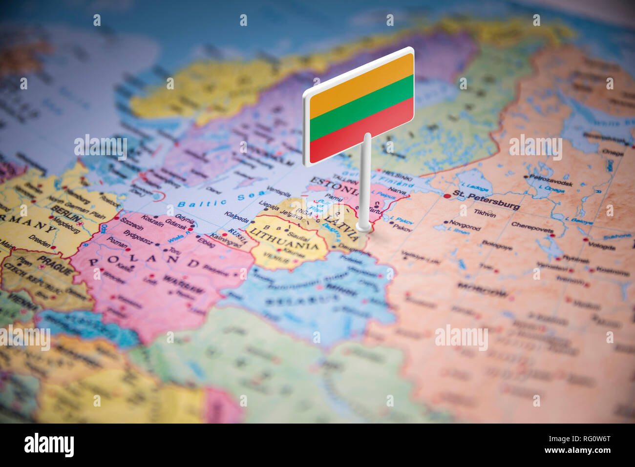 Lithuania Marked With A Flag On The Map Stock Photo Alamy