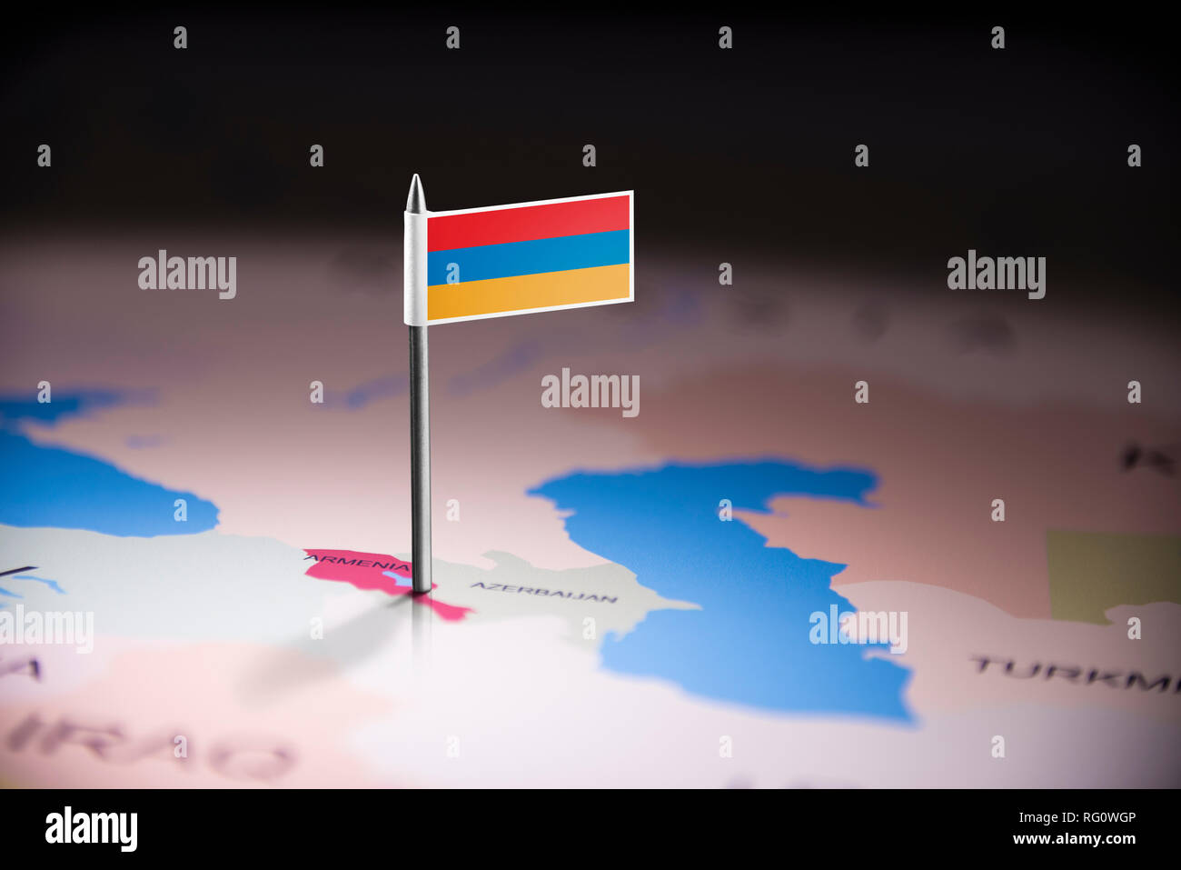 Armenia marked with a flag on the map Stock Photo