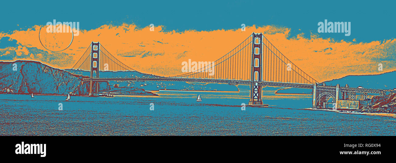 The Golden Gate Bridge in SFO California Travel Poster.jpg - RG0X94 Stock Photo