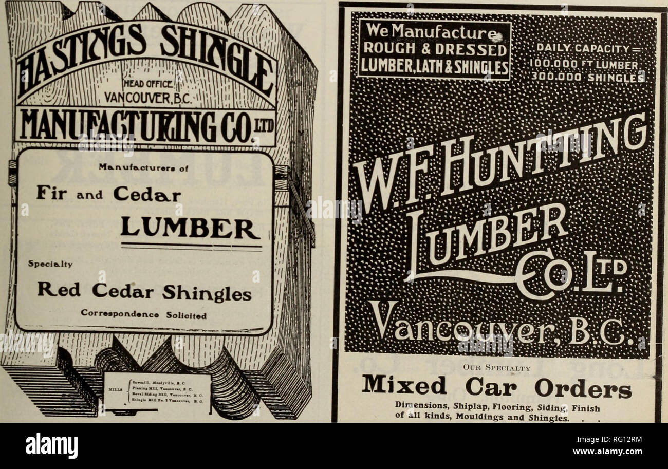 . Canadian forest industries 1909. Lumbering; Forests and forestry; Forest products; Wood-pulp industry; Wood-using industries. CANADA LUMBERMAN AND WOODWORKER Cable Address—Gillisco. Codes L'sed ' American Lumberman Telecode.  Western Union. C H. GILLIS &amp; CO. LIMITED 445 Granville St., Vancouver, B. C. Wholesale Lumber and Shingles Railway Construction Material a Specialty. The Pacific Woods Co. Limited Head Office: 205-206 Loo Bids' 1/ n  Cor. Hastings and Abbot Sts., VailCOUVer, D.L. Shingles Lumber and Lath Correspondence Solicited Prompt Shipments Timber Limits We have Several Large Stock Photo