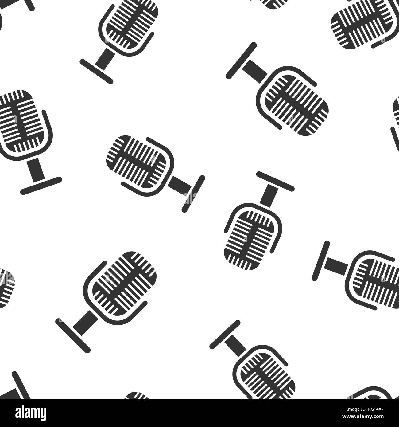 Microphone icon seamless pattern background. Mic broadcast vector illustration. Mike speech symbol pattern. Stock Vector