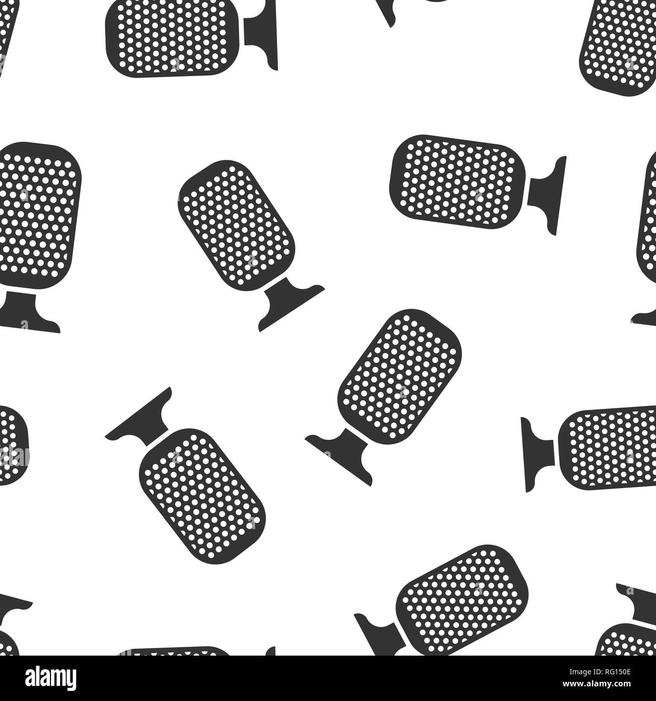 Microphone icon seamless pattern background. Mic broadcast vector illustration. Mike speech symbol pattern. Stock Vector