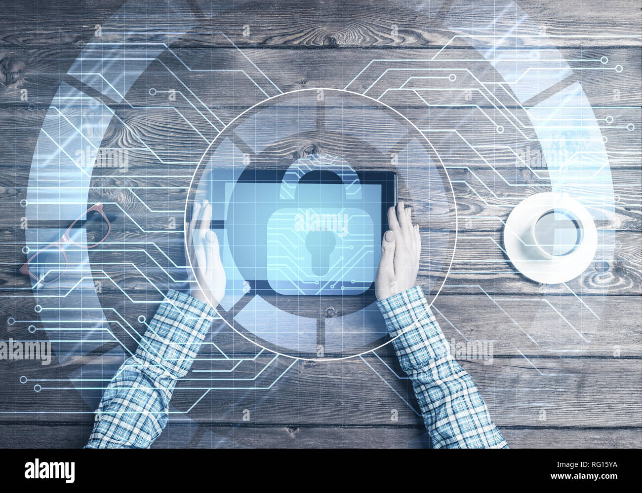 Concept of computer access with media lock icon on tablet screen Stock ...