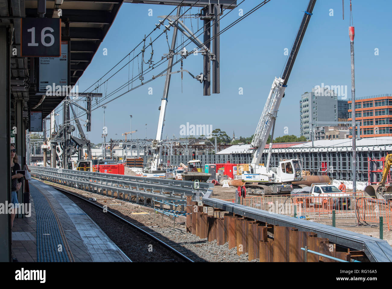January 2019: Earth works and construction at Sydney's Central Railway Station in preparation for the new Metro rail line from north west Sydney Stock Photo