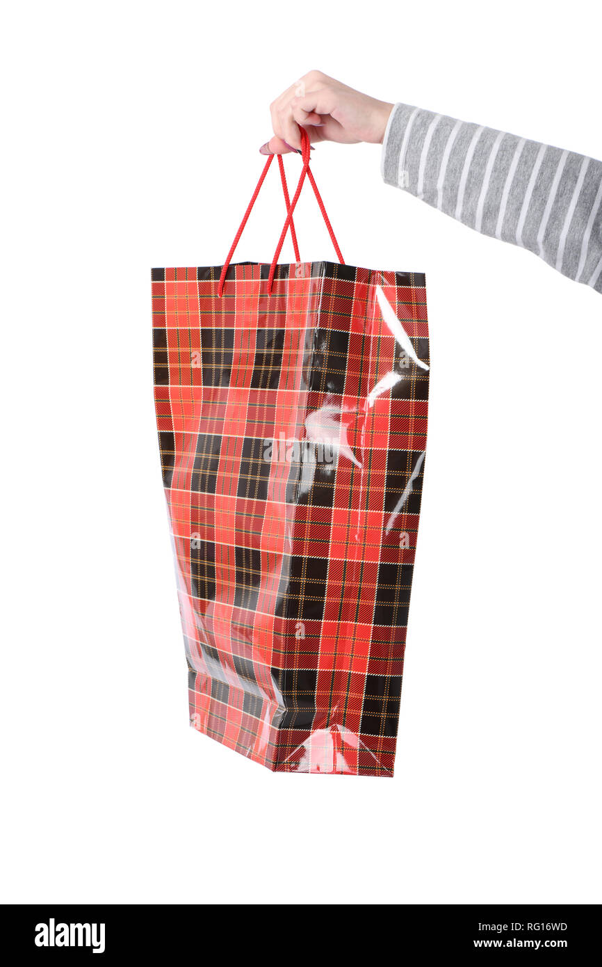 Package in female hand on white background isolation gift Stock Photo ...