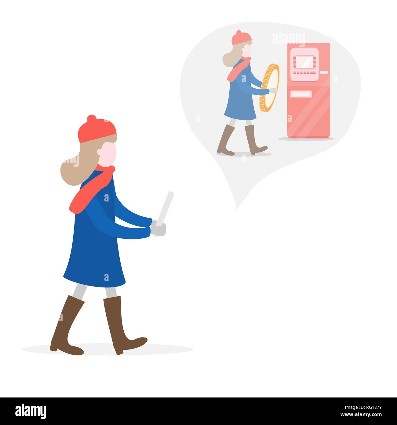 Vector Illustration With Girl Using Online Payments Replenishes