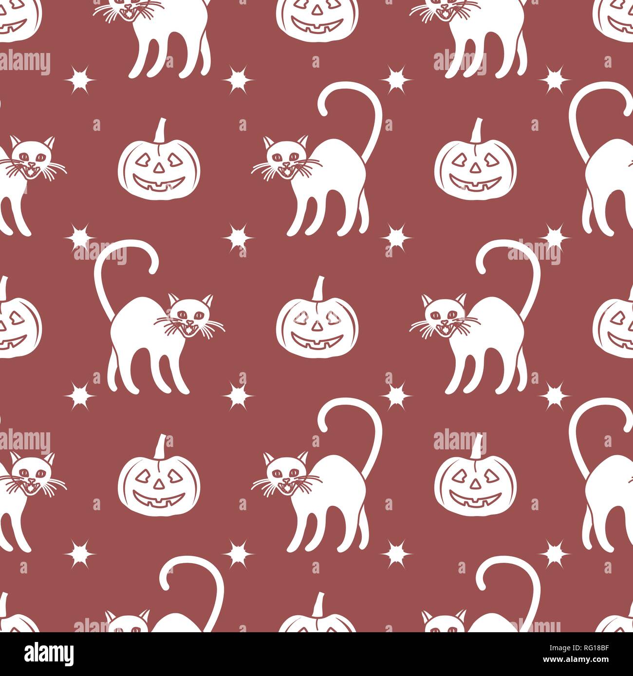 Halloween 2019 vector seamless pattern with pumpkins and witch cats ...