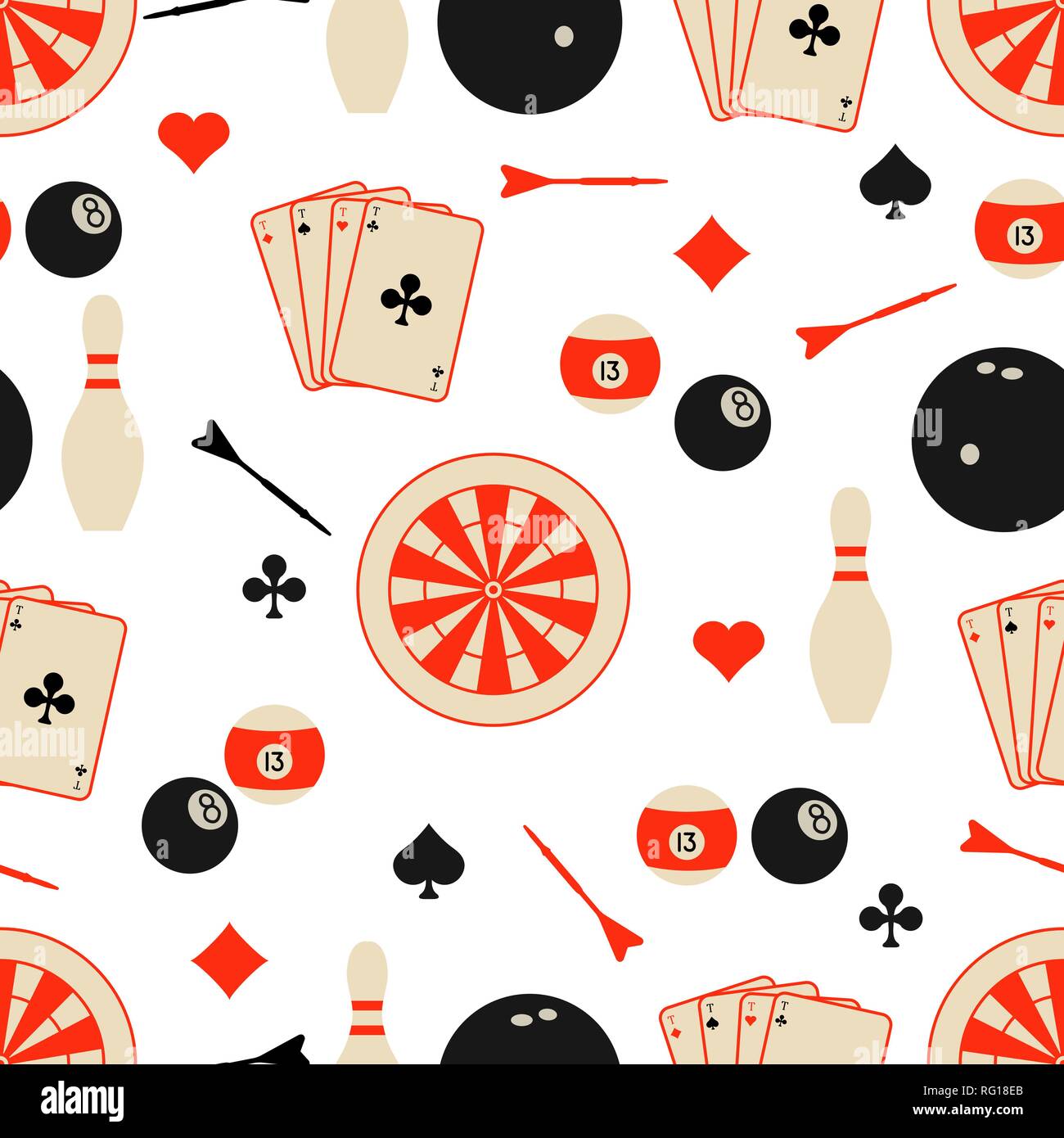 Seamless pattern with bowling pins and bowls, target and arrows for ...