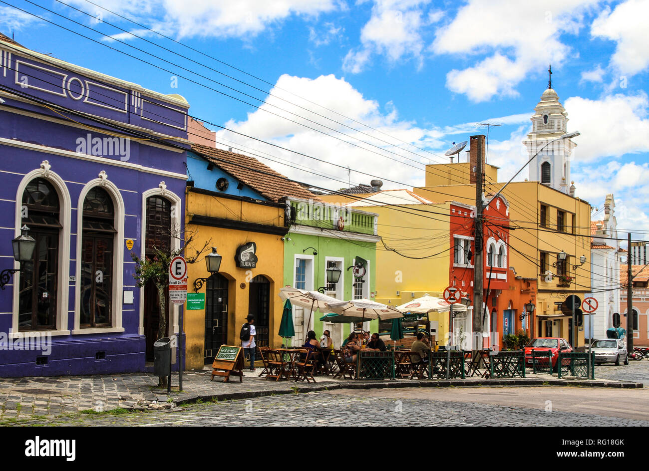 Beautiful town center with colorful houses at the city of Curitiba, Brazil Stock Photo