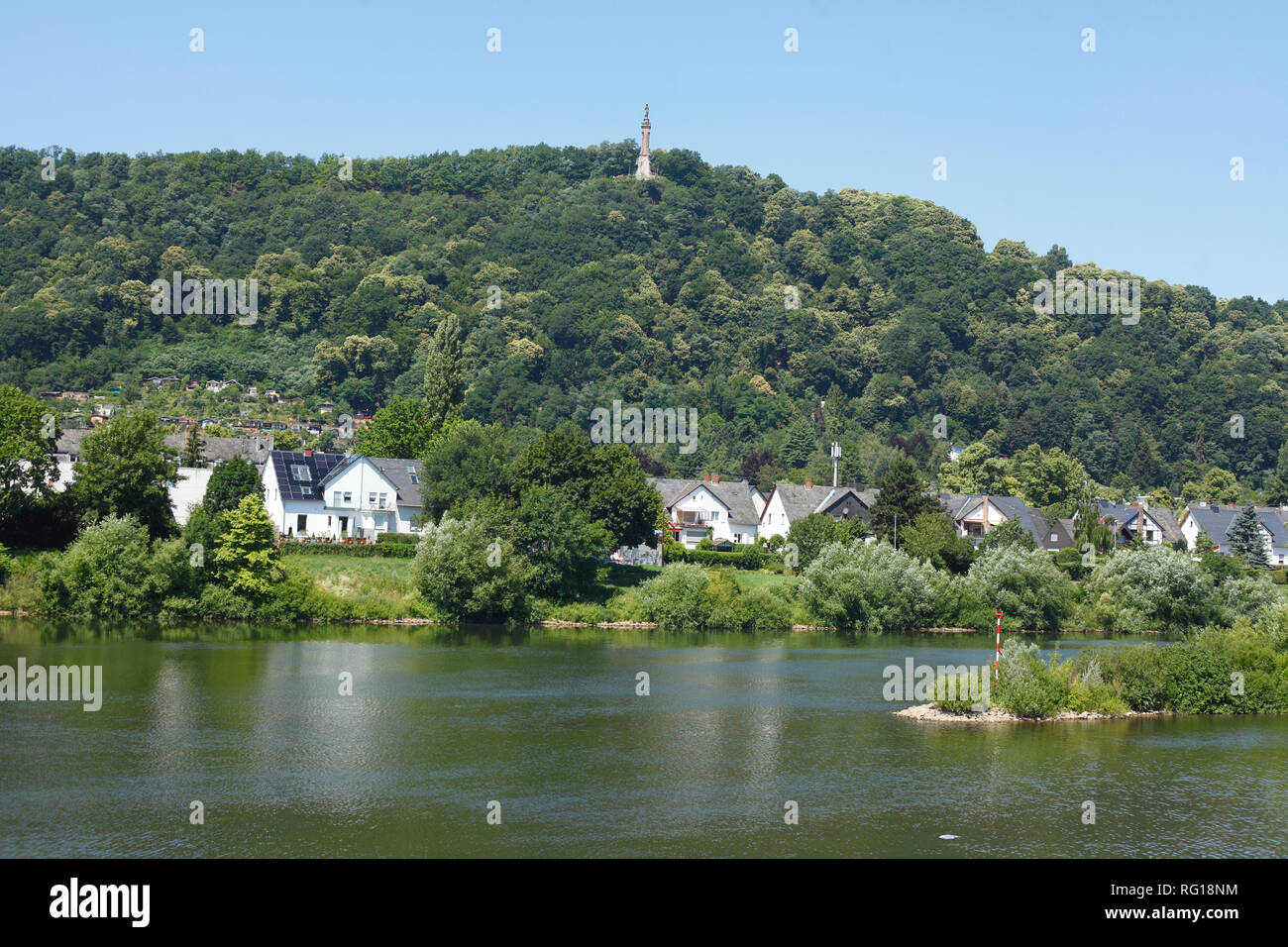 Moselufer With Residential Buildings And Mariensaule Trier