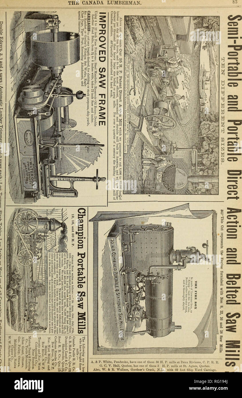 Canadian forest industries 1884. Lumbering; Forests and forestry; Forest  products; Wood-pulp industry; Wood-using industries. CANADA LUMBERMAN. T3 M  o cj 02 W P Ml O O P P P- P &gt;T1&gt;