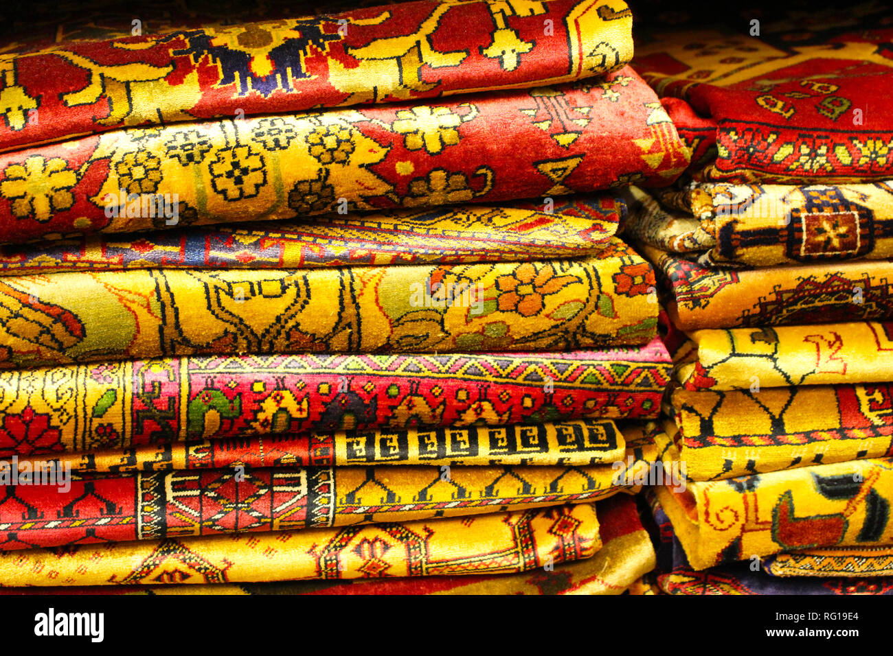 Persian carpets in Yazd, Iran. Carpet weaving is an essential part of