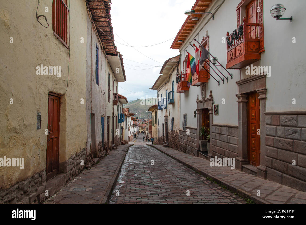 Narrow street at Cusco, Peru Stock Photo
