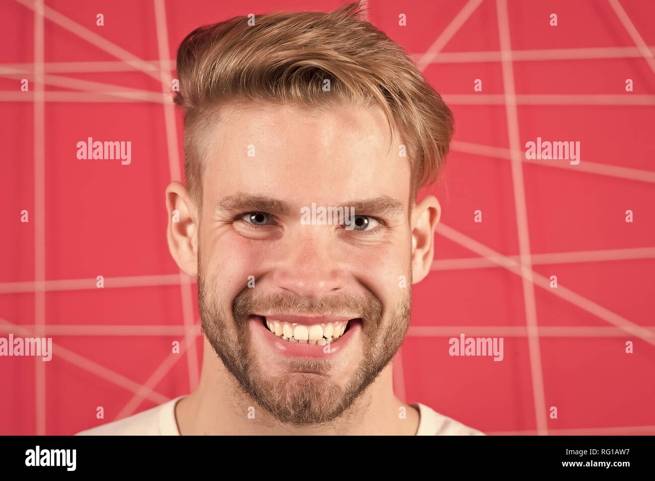 Happy Macho With Beard On Unshaven Face Bearded Man Smile With