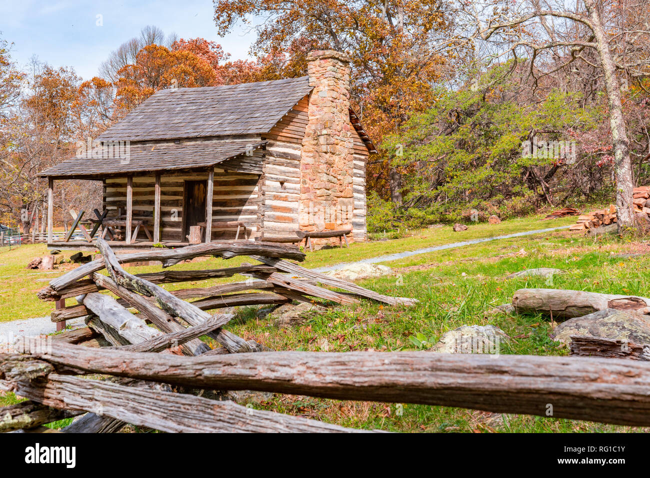 Appalachian Homestead Cabin along the Blue Ridge Parkway in Virginia Stock Photo