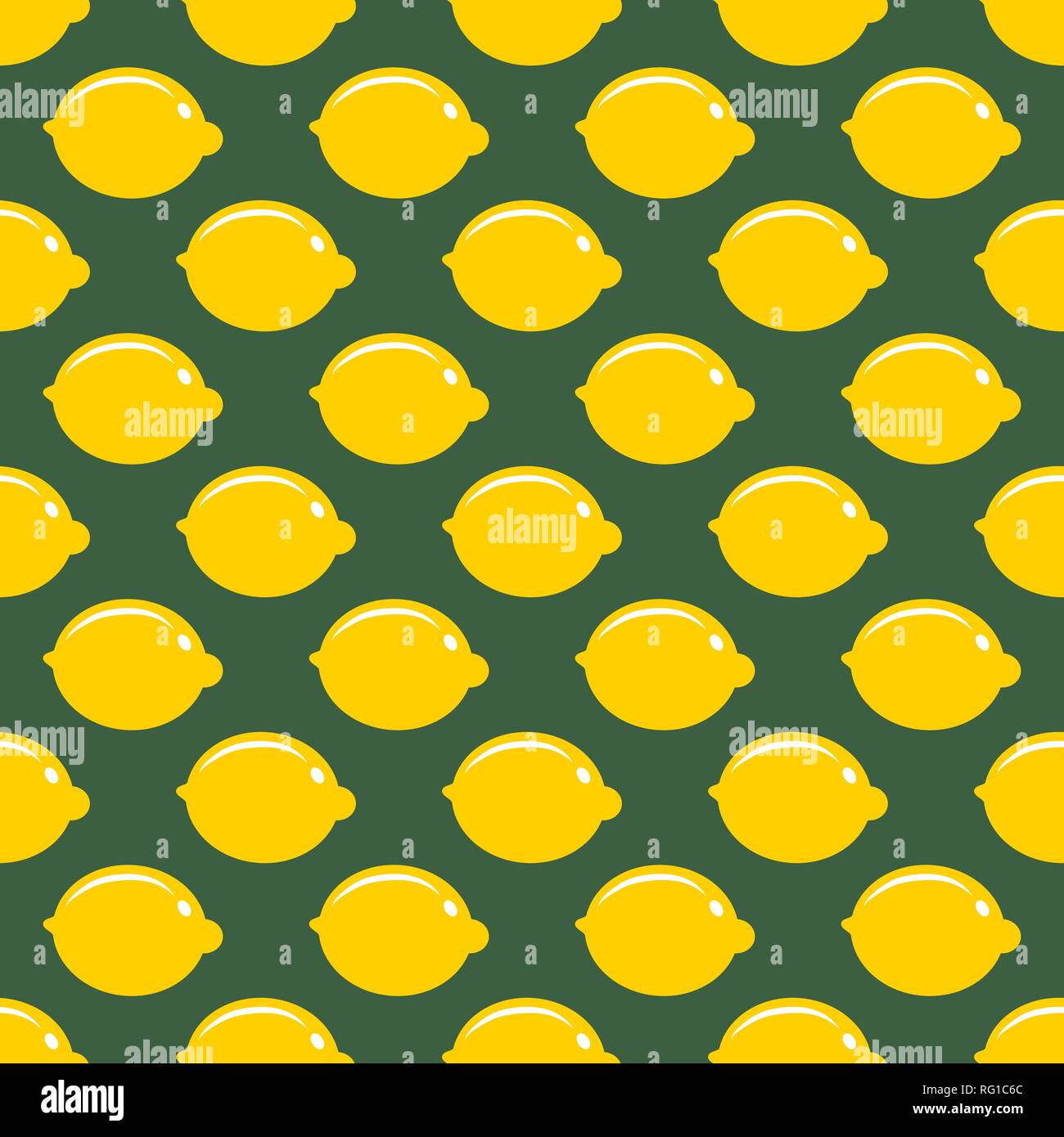 Lemon whole fruit seamless art on green pattern background Stock Vector