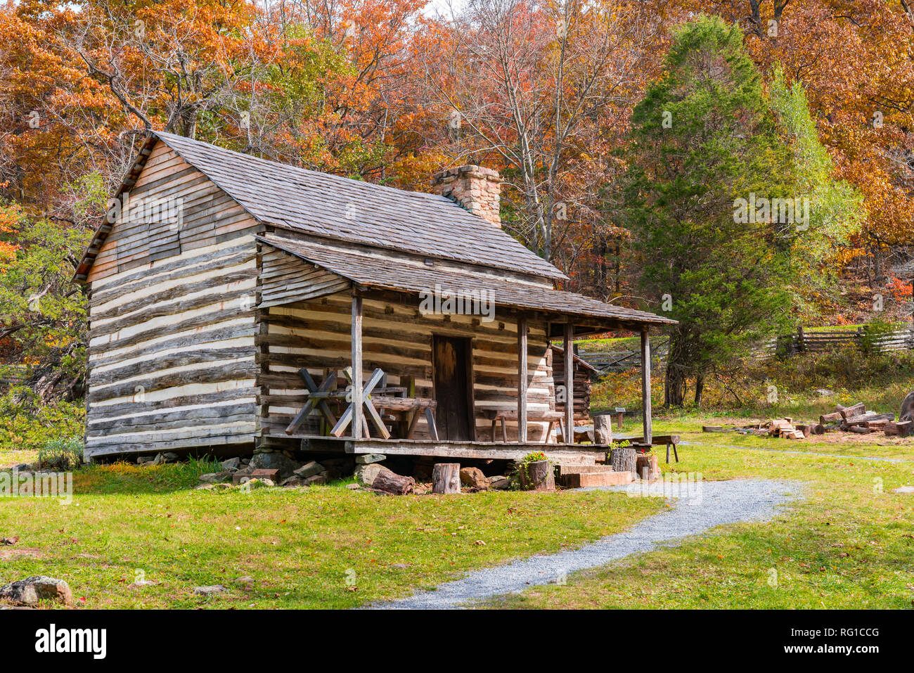 Appalachian Homestead Cabin along the Blue Ridge Parkway in Virginia Stock Photo