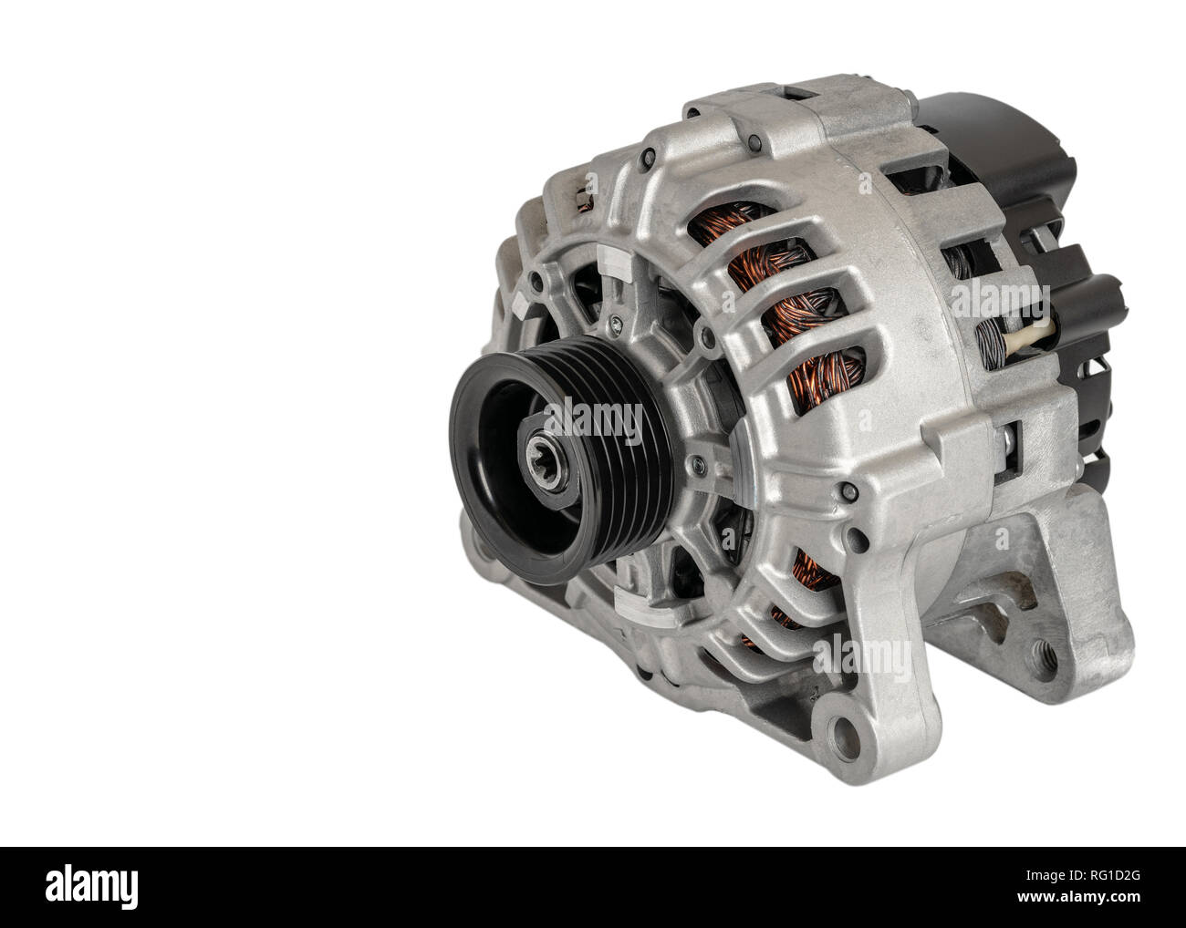 Car power generation. New car generator on a white background in high