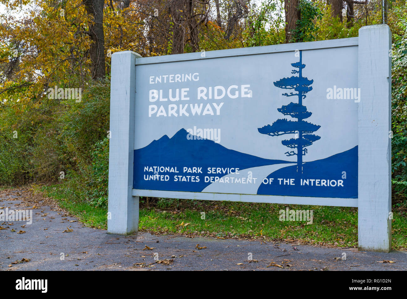 Blue Ridge Parkway Entrance Sign near Waynesboro, Virginia Stock Photo