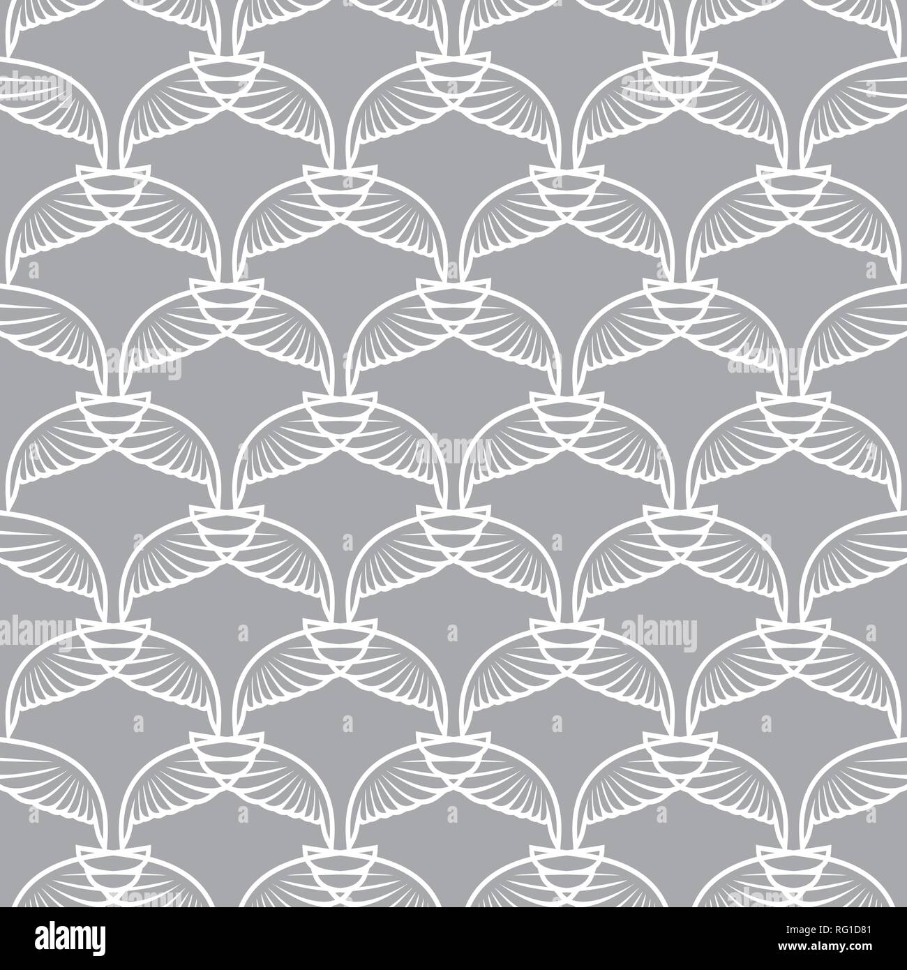 Angel wings grid white gray art seamless sketch pattern Stock Vector