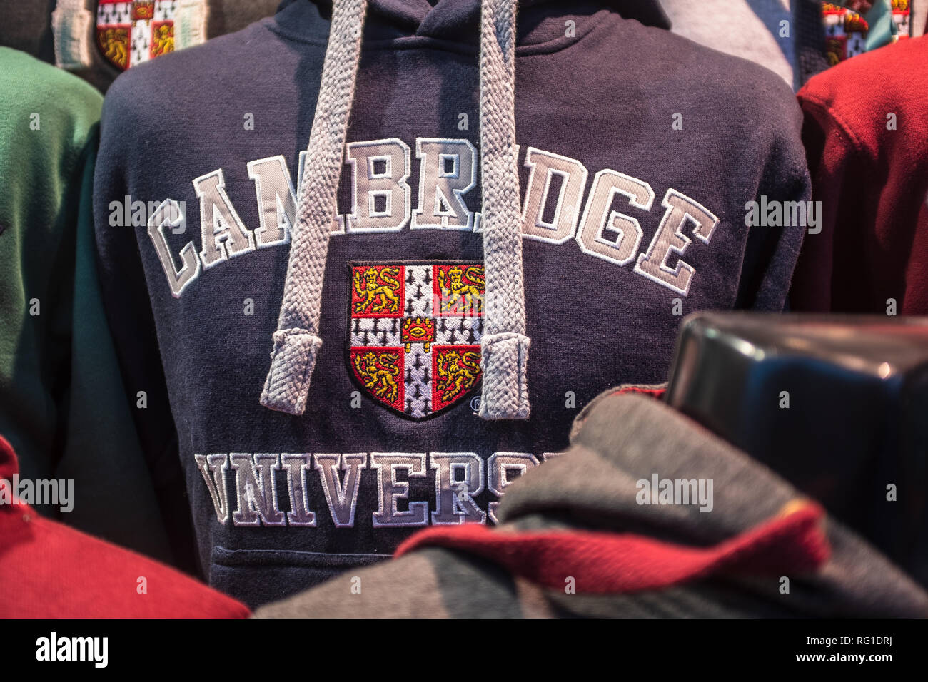 Cambridge University Clothing - University of Cambridge merchandise for sale in a show window in Central Cambridge UK Stock Photo