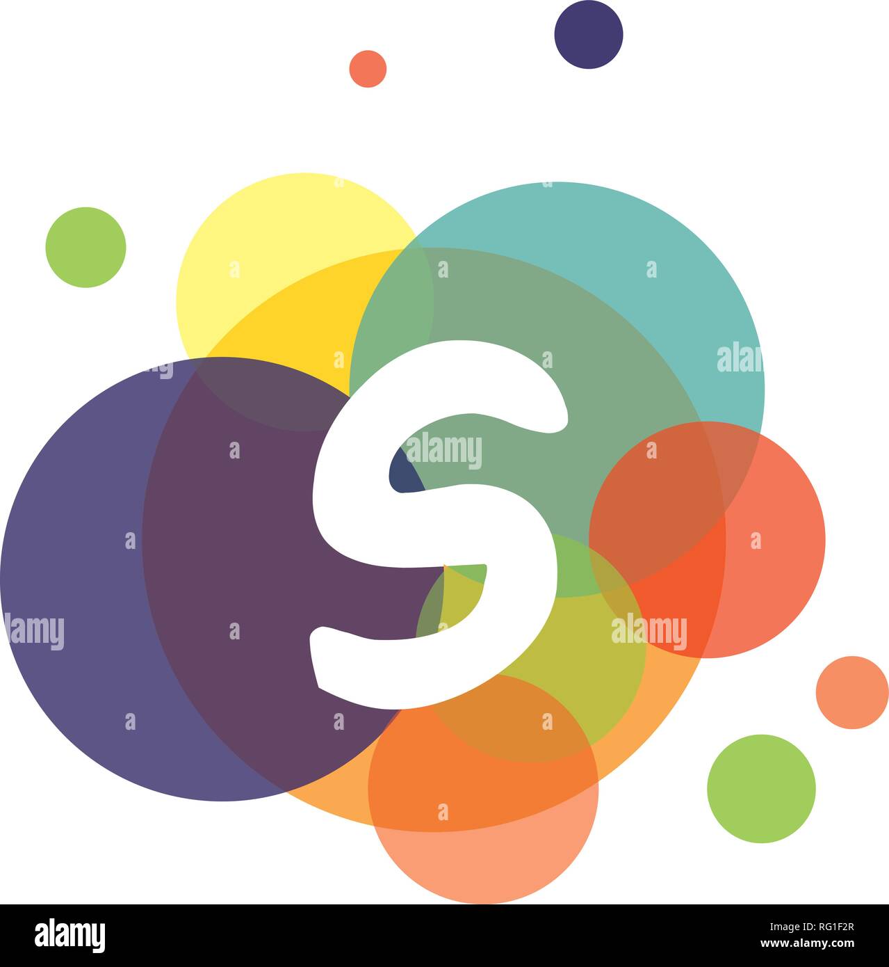 Bright and colorful image of the letter S, against the background of multicolored circles. Stock Vector