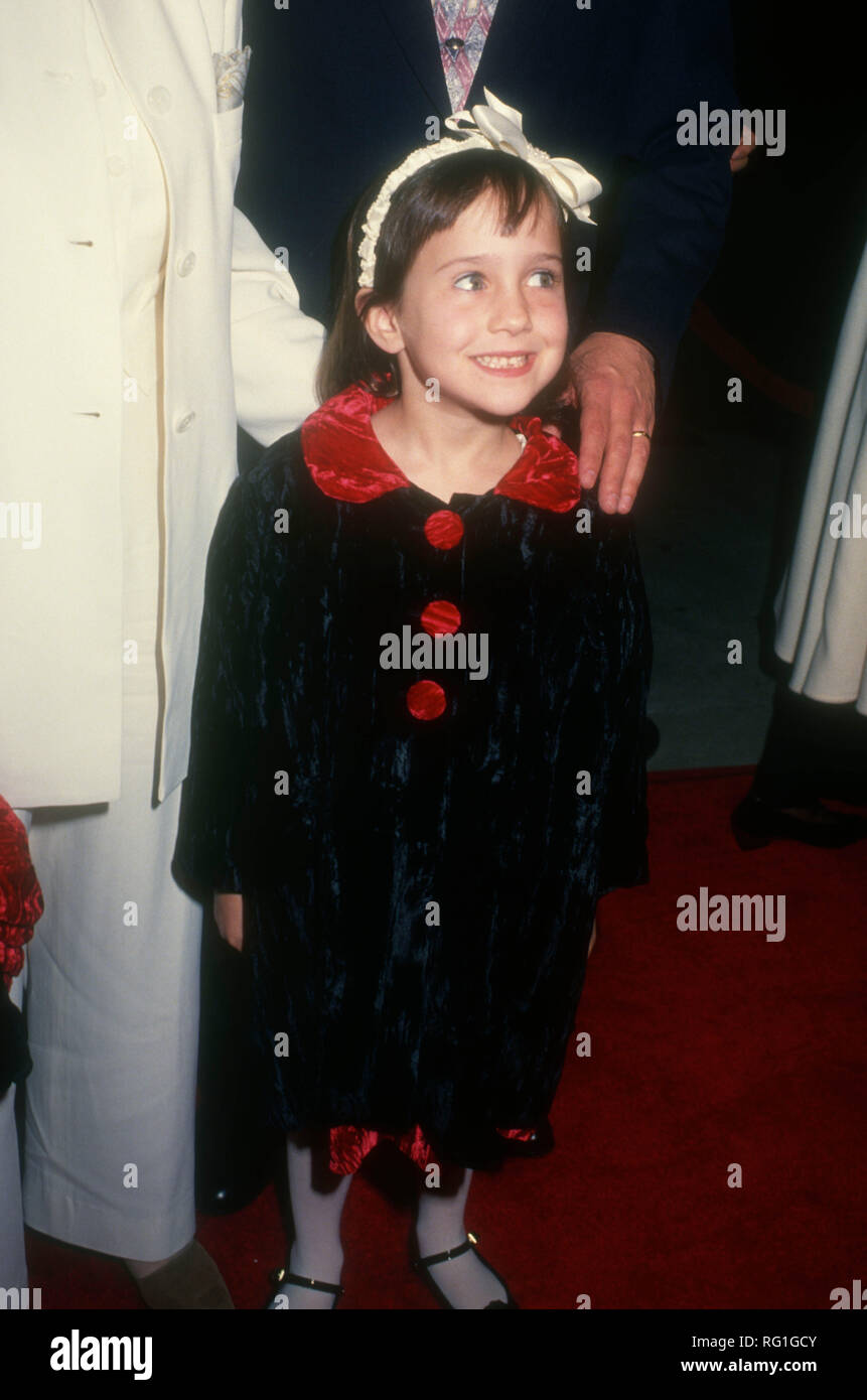 BEVERLY HILLS, CA - NOVEMBER 22: Actress Mara Wilson attends 20th Century Fox's' 'Mrs. Doubtfire' Premiere on November 22, 1993 at The Academy of Motion Picture Arts & Sciences in Beverly Hills, California. Photo by Barry King/Alamy Stock Photo Stock Photo
