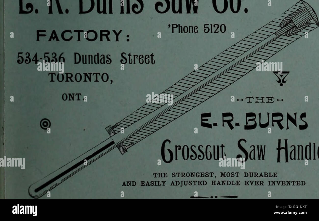 . Canadian forest industries 1894-1896. Lumbering; Forests and forestry; Forest products; Wood-pulp industry; Wood-using industries. Silver Solder For Repairing B^.ZffX&gt; SAWS. Price $i.oo per ounce, in io ounce lots. t P. W. ELLIS &amp; CO., 5 31 Wellington St. East, TORONTO, ONT. i MANUFACTURING JEWELERS. Please mention the Canada Lumberman when corresponding with advertisers. John Bertram &amp; Sons CANADA TOOL WORKS DT7NDAS - ONTARIO. Any one desiring a good Second-Hand Tool, should write us for prices. Have several we will dispose of at a bargain. CORRESPONDENCE SOLICITED. C. C. CLEVELA Stock Photo