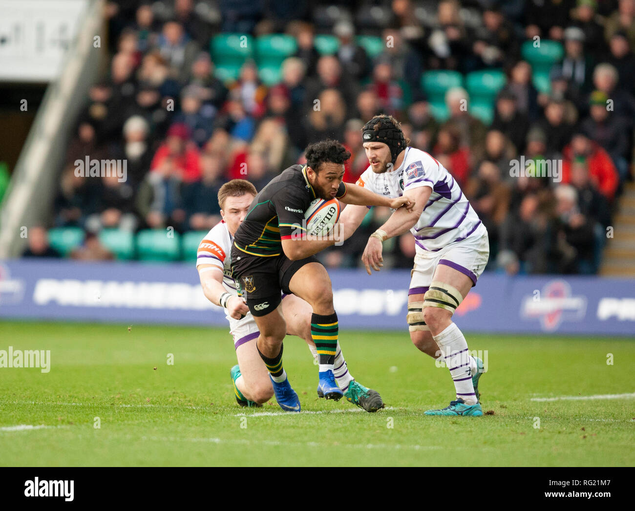 Northampton, UK. 26th January 2019. Nafi Tuitavake of Northampton Saints runs with the ball during the Premiership Rugby Cup match between Northampton Saints and Leicester Tigers. Andrew Taylor/Alamy Live News Stock Photo