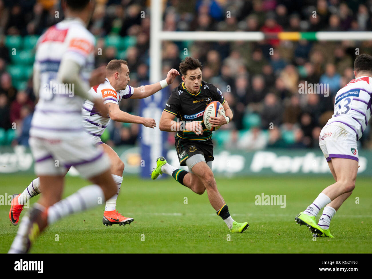 Northampton, UK. 26th January 2019. Tom Collins of Northampton Saints runs with the ball during the Premiership Rugby Cup match between Northampton Saints and Leicester Tigers. Andrew Taylor/Alamy Live News Stock Photo