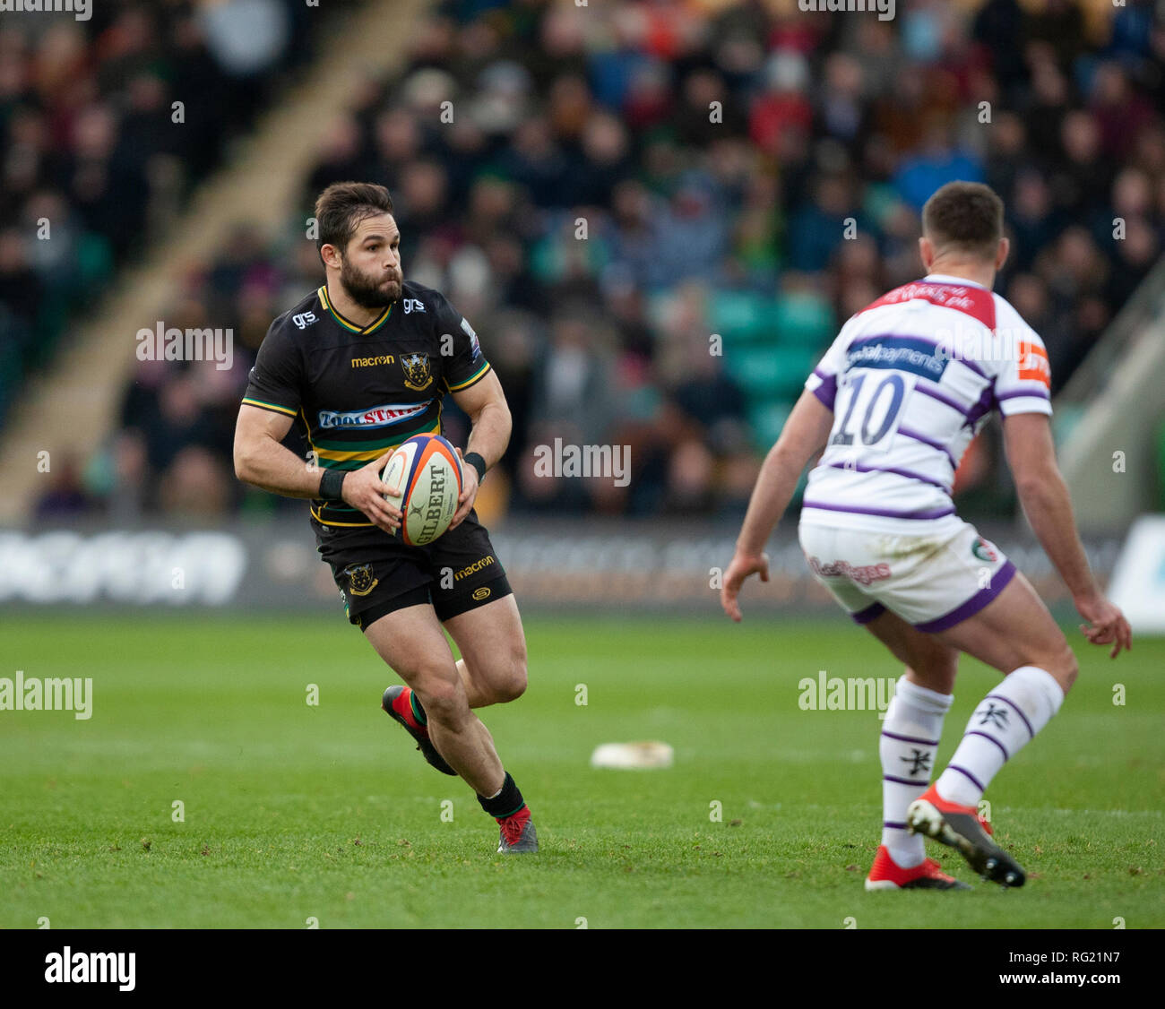 Northampton, UK. 26th January 2019. Cobus Reinach of Northampton Saints runs with the ball during the Premiership Rugby Cup match between Northampton Saints and Leicester Tigers. Andrew Taylor/Alamy Live News Stock Photo