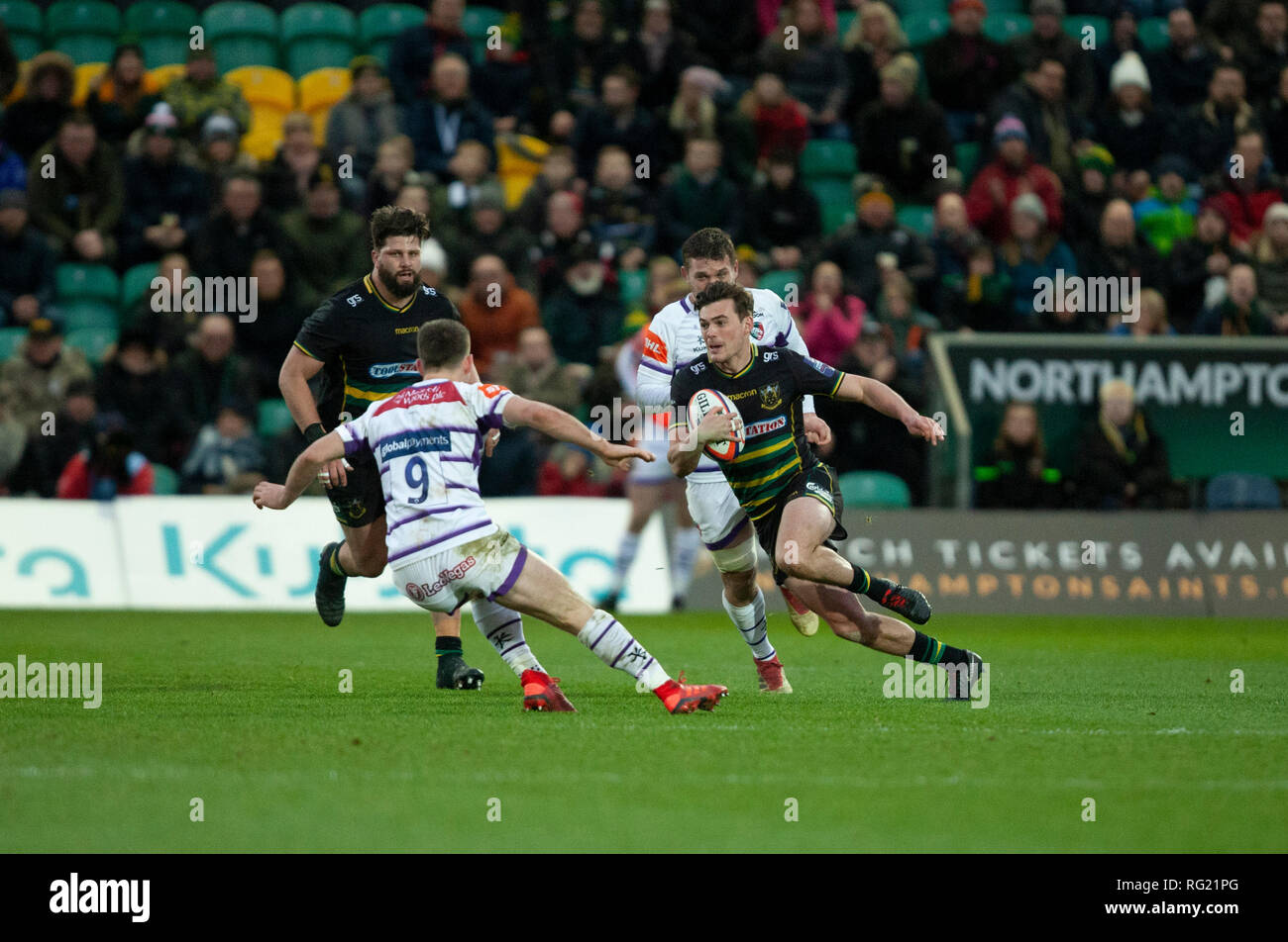 Northampton, UK. 26th January 2019. George Furbank of Northampton Saints runs with the ball during the Premiership Rugby Cup match between Northampton Saints and Leicester Tigers. Andrew Taylor/Alamy Live News Stock Photo