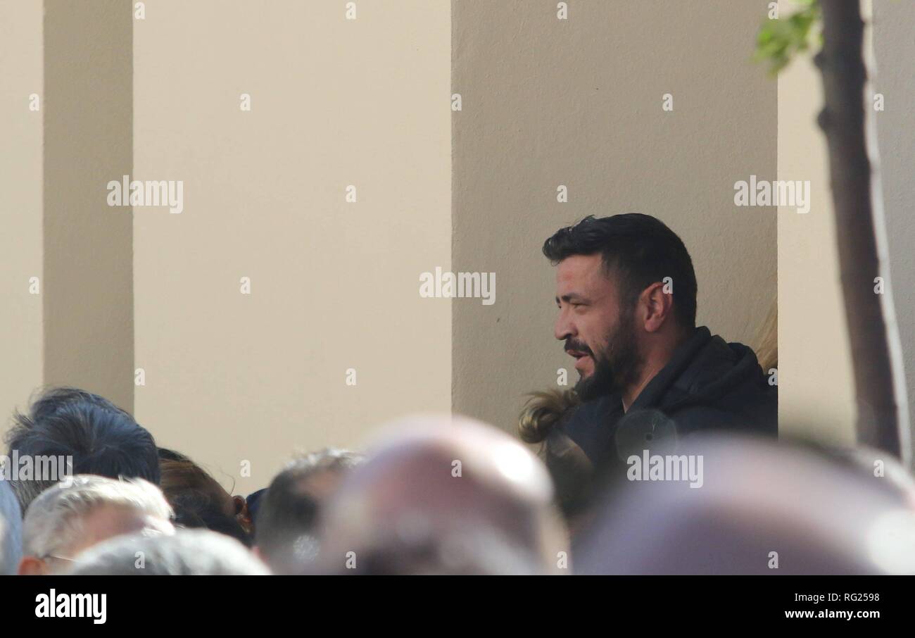 27 -1-2019 funeral de Julen en el tanatorio del Palo,con fotos del Primo (propietario de la finca),alcalde de Totalan,ALcalde de Malaga,Los padres y el cura de Totalan (hijo de Tejero)  Funeral of Julen in Malaga  Cordon Press Stock Photo