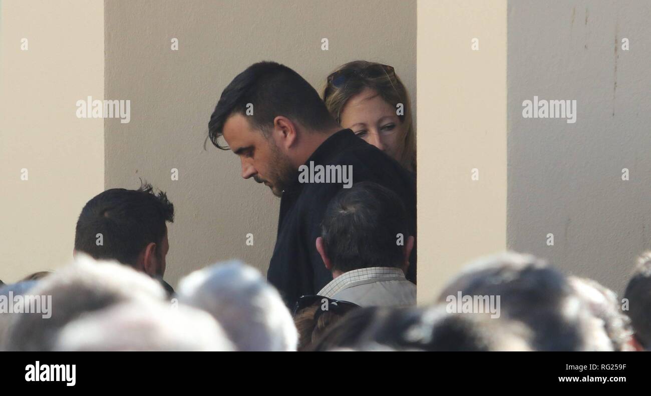 27 -1-2019 funeral de Julen en el tanatorio del Palo,con fotos del Primo (propietario de la finca),alcalde de Totalan,ALcalde de Malaga,Los padres y el cura de Totalan (hijo de Tejero)  Funeral of Julen in Malaga  Cordon Press Stock Photo