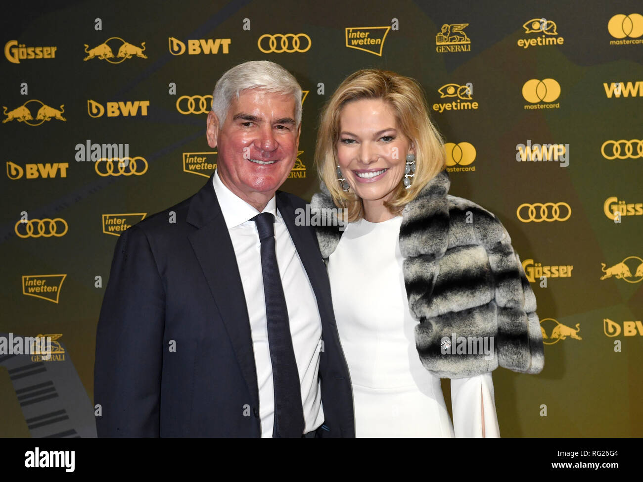 Welvarend Adviseur Cokes Kitzbühel, Austria. 26th Janaury 2019. Entrepreneur Alexandra Swarovski and  her husband Michael Heinritzi come to the Kitz Race Party. Traditionally  this event takes place in the finish area of the Hahnenkamm Race.