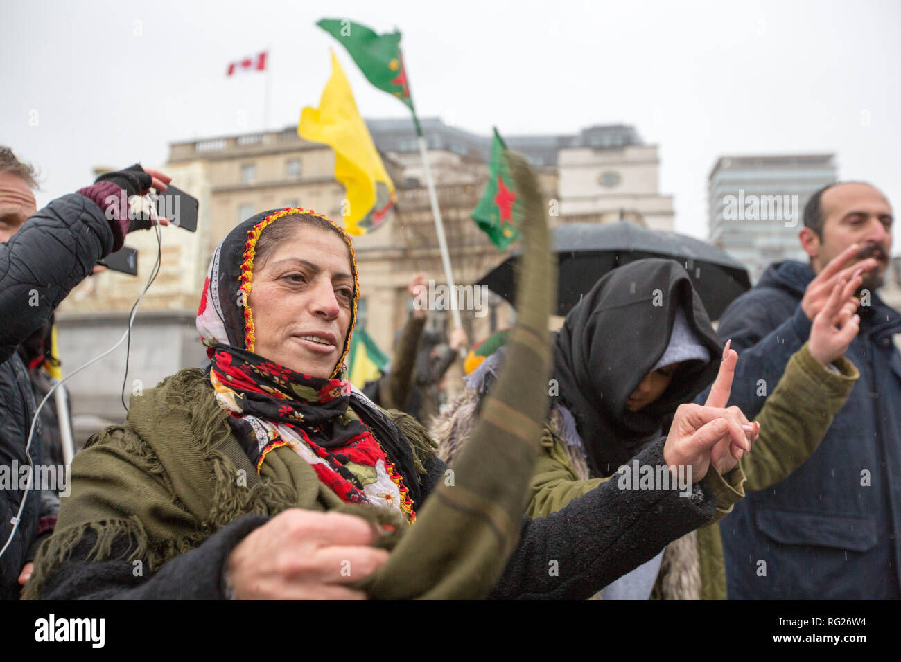 London, UK. 27th January 2019 .Pro Kurdistan protesters march from Portland place to Trafalgar Square to demonstrate against Turkey's alleged support of Islamic State. Credit: George Cracknell Wright/Alamy Live News Stock Photo